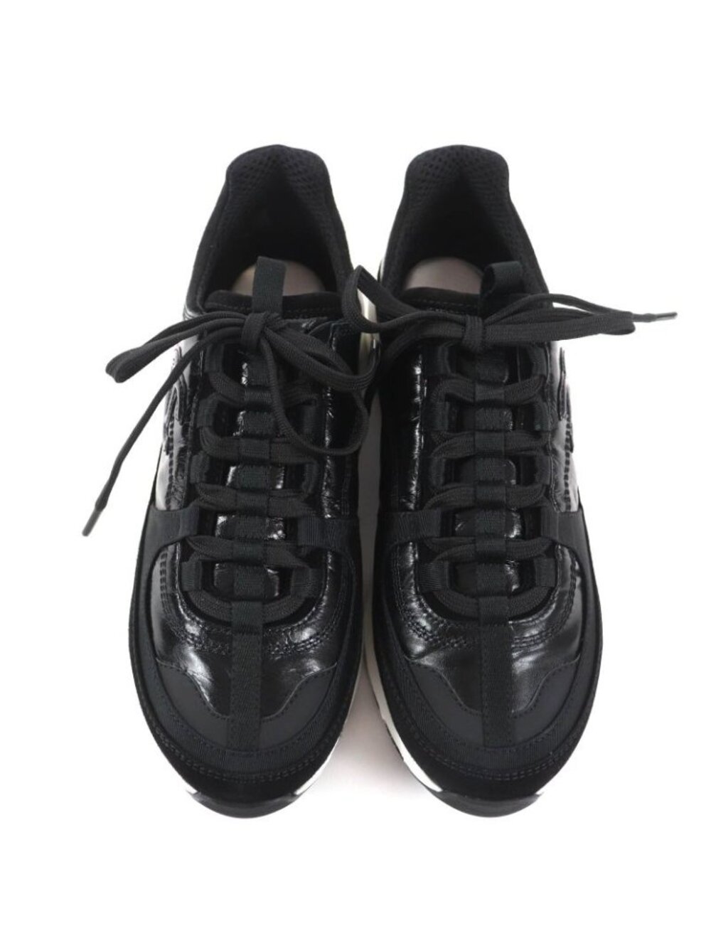 Chanel Coco Mark Leather Low Cut Sneakers Black White 37 Boxes - Picture 7 of 14
